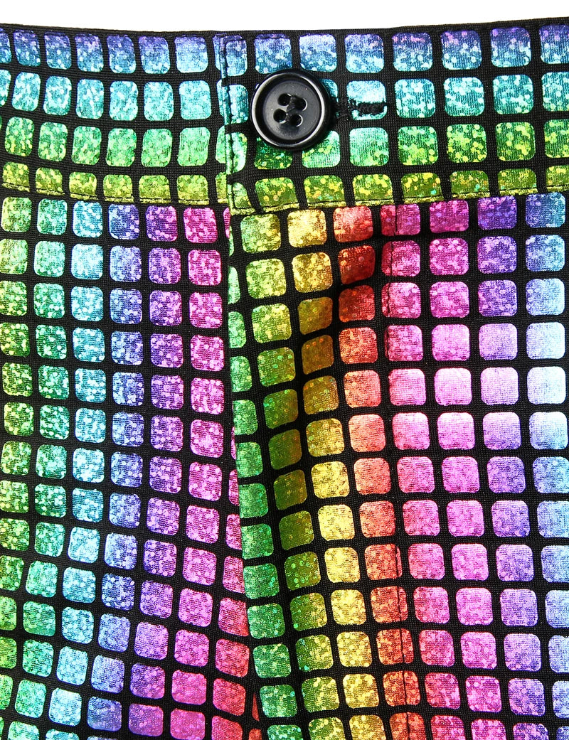 Rainbow Plaid Sequin Glitter Pants Men 70s Disco Party Dancer Singer Trousers Mens Nightclub DJ Stage Prom Pantalones Hombre 3XL