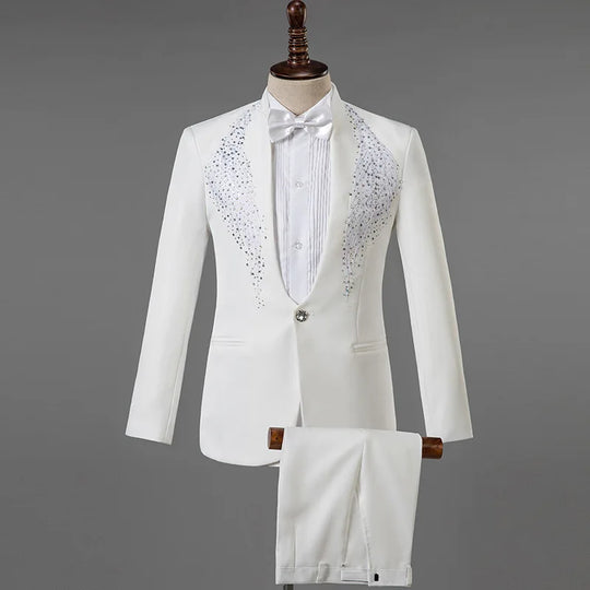 White Wedding Groom Dress Suit Men Costume Homme Mariage 2020 Stylish Diamond Embroidery Slim Fit Tuxedo Mens Suits With Pants