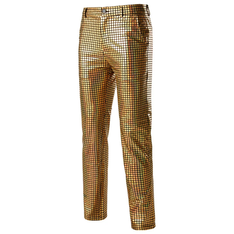 Rainbow Plaid Sequin Glitter Pants Men 70s Disco Party Dancer Singer Trousers Mens Nightclub DJ Stage Prom Pantalones Hombre 3XL