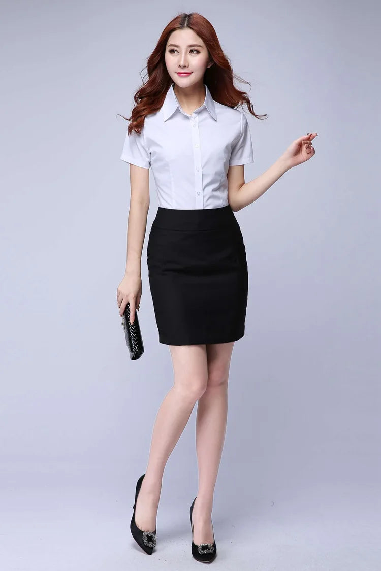 JFUNCY Women White Tops and Blouses 2023 Summer Elegant Short Sleeve Office Lady Work Wear Shirts Female Slim Blusas