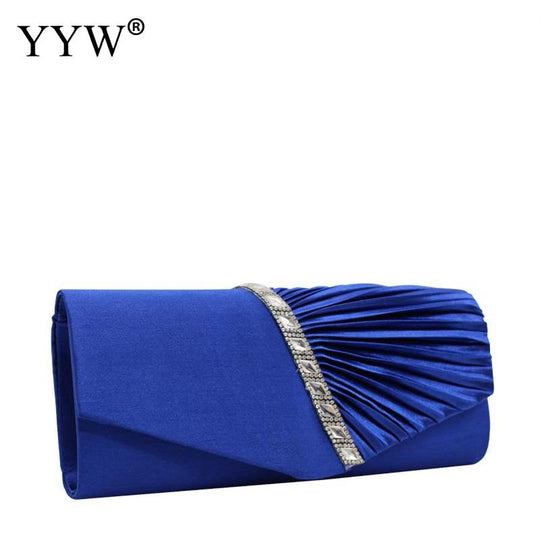 Folds Rhinestone Decor Chain Clutch Bags For Women 2024 Red Evening Party Clucth Envelope Bag Female Girl Luxury Shoulder Pouch