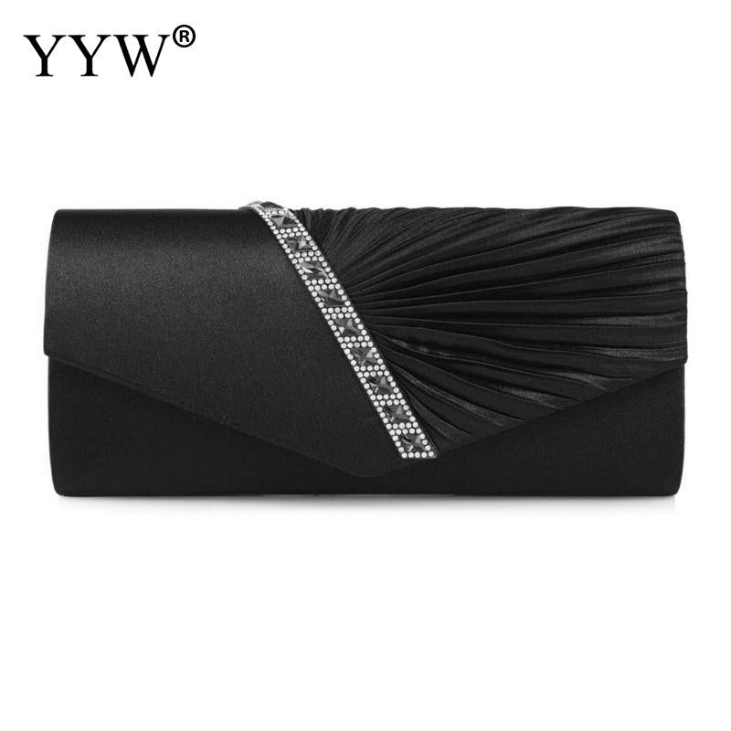 Folds Rhinestone Decor Chain Clutch Bags For Women 2024 Red Evening Party Clucth Envelope Bag Female Girl Luxury Shoulder Pouch