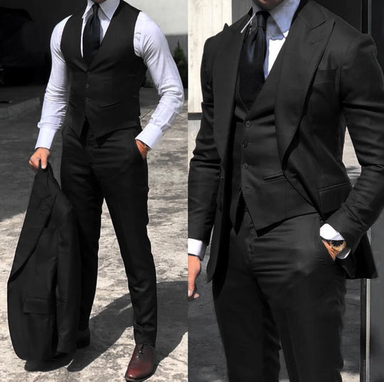 Classy Wedding Tuxedos Suits Slim Fit Bridegroom For Men 3 Pieces Groomsmen Suit Male Cheap Formal Business  (Jacket+Vest+Pants）