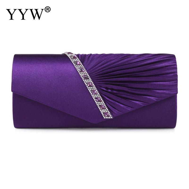 Folds Rhinestone Decor Chain Clutch Bags For Women 2024 Red Evening Party Clucth Envelope Bag Female Girl Luxury Shoulder Pouch