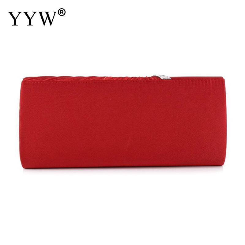 Folds Rhinestone Decor Chain Clutch Bags For Women 2024 Red Evening Party Clucth Envelope Bag Female Girl Luxury Shoulder Pouch