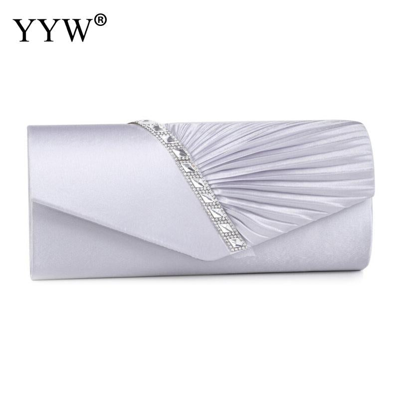 Folds Rhinestone Decor Chain Clutch Bags For Women 2024 Red Evening Party Clucth Envelope Bag Female Girl Luxury Shoulder Pouch