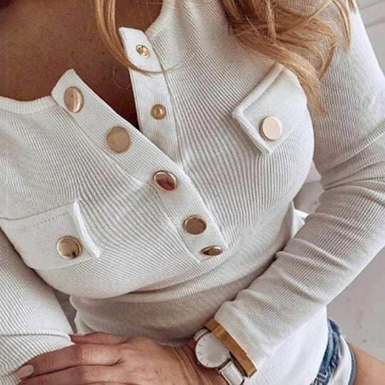 2020 Spring Autumn  Fashion Sexy Women Long Sleeve Solid Color Button-s Ribbed Slim  Low-cut Blouse M-5XL woman cloth