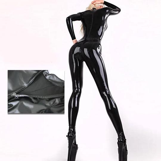 Women PVC 3D Full Bodysuit Latex Elasitc Sexy Tight Faux Leather Oil Shiny Bandage Bodycon Jumpsuit Cosplay Club Wear