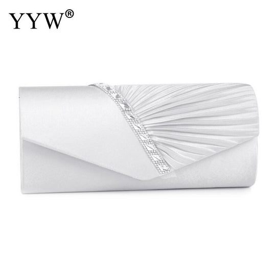 Folds Rhinestone Decor Chain Clutch Bags For Women 2024 Red Evening Party Clucth Envelope Bag Female Girl Luxury Shoulder Pouch