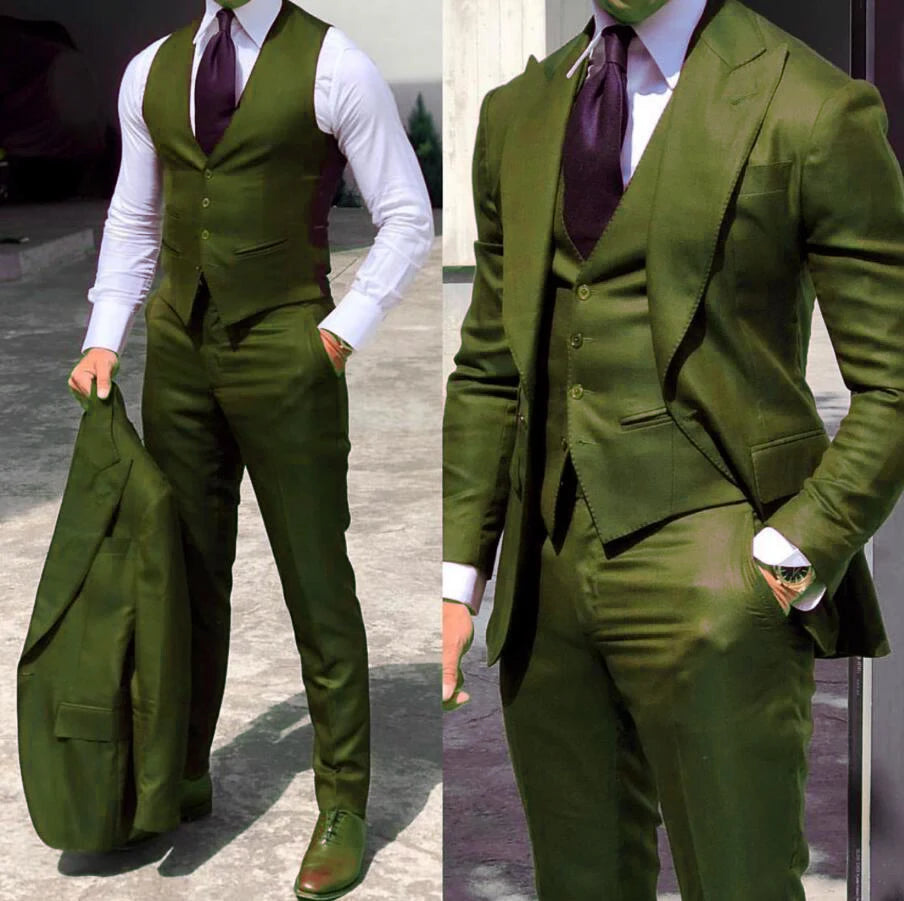 Classy Wedding Tuxedos Suits Slim Fit Bridegroom For Men 3 Pieces Groomsmen Suit Male Cheap Formal Business  (Jacket+Vest+Pants）