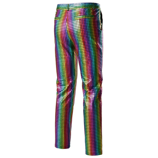 Rainbow Plaid Sequin Glitter Pants Men 70s Disco Party Dancer Singer Trousers Mens Nightclub DJ Stage Prom Pantalones Hombre 3XL