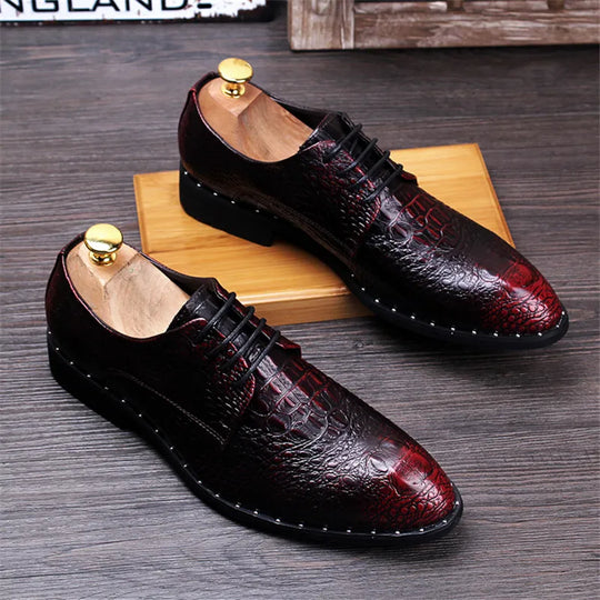 Fashion Men's Crocodile Grain Leather Dress Shoes Man Casual Pointed Toe Oxfords Mens Lace-Up Business Office Oxford Shoe