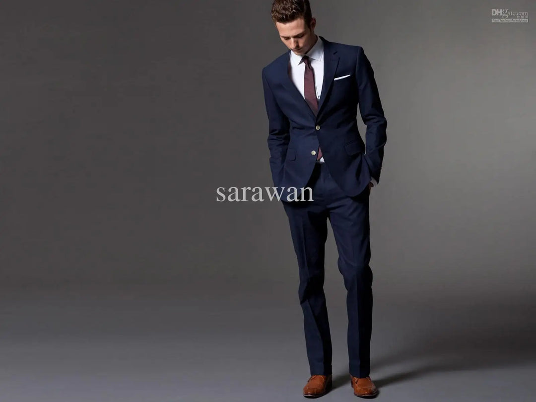 Men Suit Men Tuxedo Custom Made Wedding Suits For Men Tailored Light Navy Blue Mens Suits With Pants Costume Sur Mesure Homme