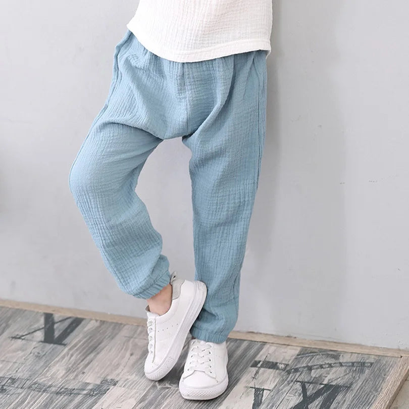 2-7 Yrs Linen Pleated 2024 Baby Boys Girls Summer Cotton Harem Baggy Pants Kids Clothes Children Sweatpants Trousers Breathable