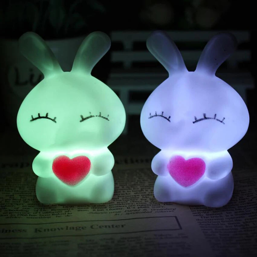 Cartoon Rabbit LED Night Light For Children Gift Color Changing Night Lamp Home Bedroom Wedding Party Decoration