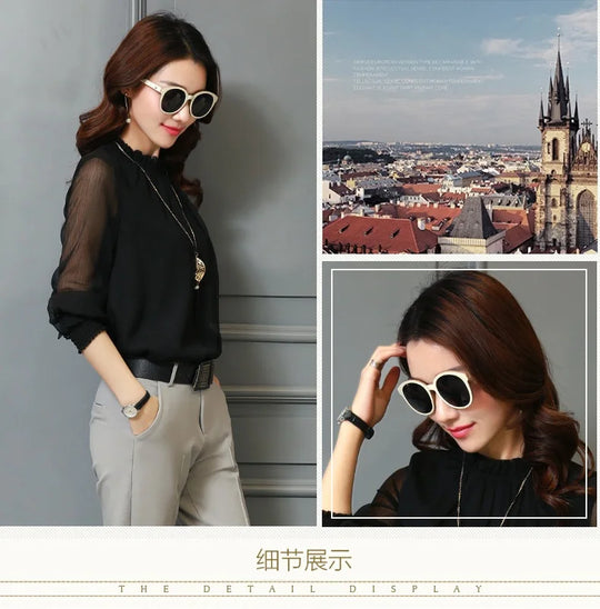 Chiffon Blouse New Women Tops Long Sleeve Stand Neck Work Wear Shirts Elegant Lady Casual Blouses women's blusas clothe