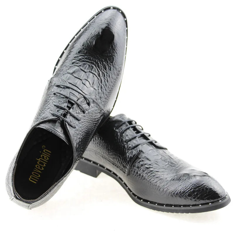 Fashion Men's Crocodile Grain Leather Dress Shoes Man Casual Pointed Toe Oxfords Mens Lace-Up Business Office Oxford Shoe