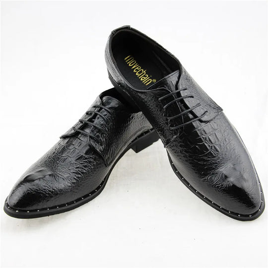 Fashion Men's Crocodile Grain Leather Dress Shoes Man Casual Pointed Toe Oxfords Mens Lace-Up Business Office Oxford Shoe