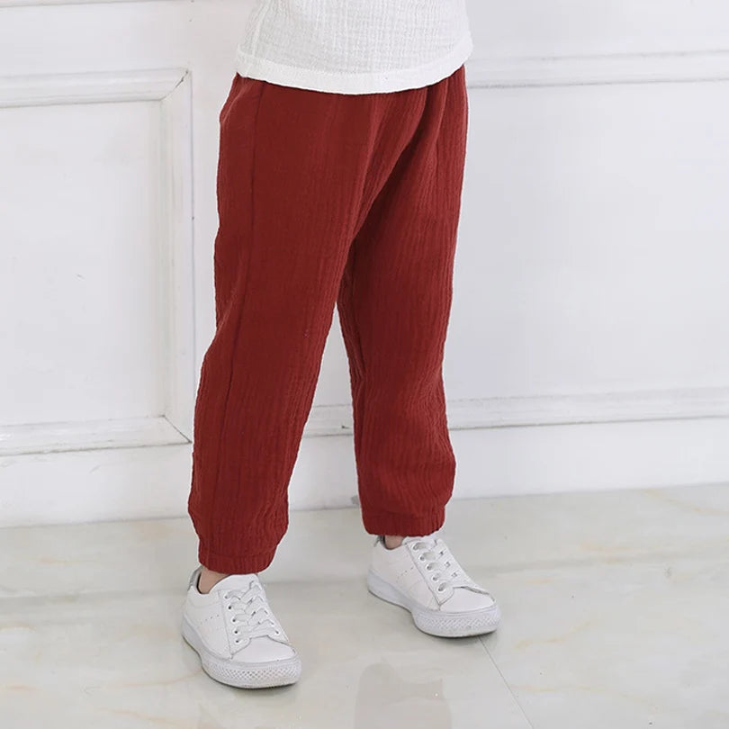 2-7 Yrs Linen Pleated 2024 Baby Boys Girls Summer Cotton Harem Baggy Pants Kids Clothes Children Sweatpants Trousers Breathable