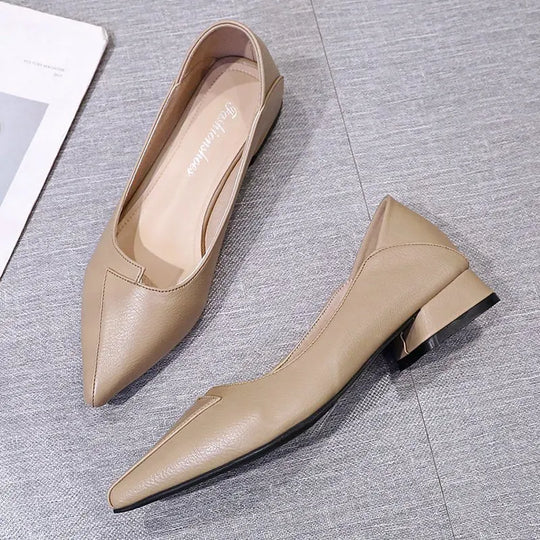 Women Leather Pumps Shoes Office Lady Med Square Heel Pointy Toe Slip on Work Shoes Classic Heel 4 Cm High Heels ShoesWomen