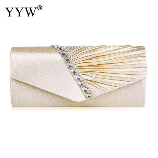 Folds Rhinestone Decor Chain Clutch Bags For Women 2024 Red Evening Party Clucth Envelope Bag Female Girl Luxury Shoulder Pouch