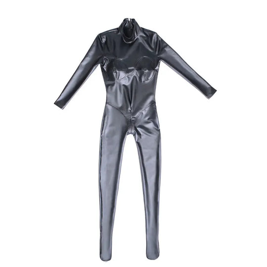 Women PVC 3D Full Bodysuit Latex Elasitc Sexy Tight Faux Leather Oil Shiny Bandage Bodycon Jumpsuit Cosplay Club Wear