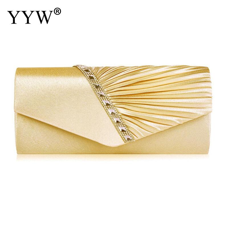 Folds Rhinestone Decor Chain Clutch Bags For Women 2024 Red Evening Party Clucth Envelope Bag Female Girl Luxury Shoulder Pouch