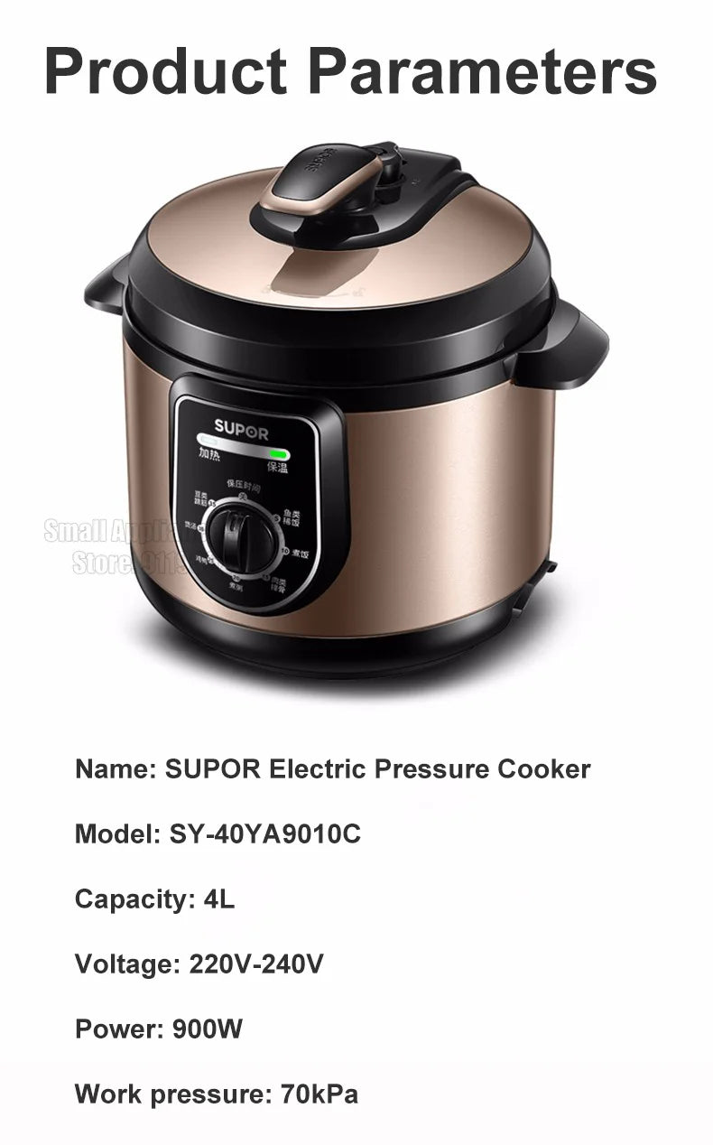 SUPOR Electric Pressure Cooker 4L Portable Rice Cooker For 1-8 People Household Electric Cooking Pot 220V Home Kitchen Appliance