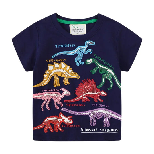 2024 Summer New Fashion Children Luminous Dinosaurs Shark Cartoon T-shirt Boys Shirt Jumper Top Kids Clothes