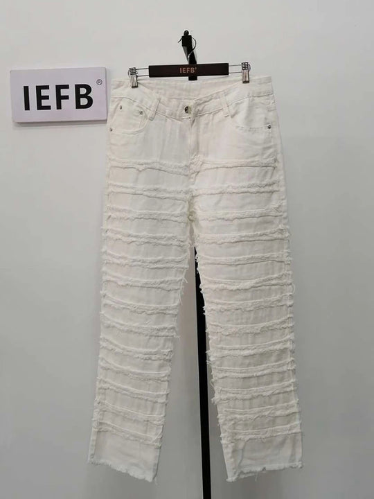 IEFB Niche Design Men's Ripped Jeans Hip Hop Menwear Fashion Loose Straight Denim Pants Personalized 2023 New Trend 9A7210