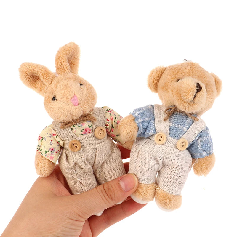 Cute Wear Clothes Bear Plush Toy Cartoon Rabbit Pendant Soft Stuffed Doll Keychain Backpack Car Bag Key Ring Decor Kid Gift