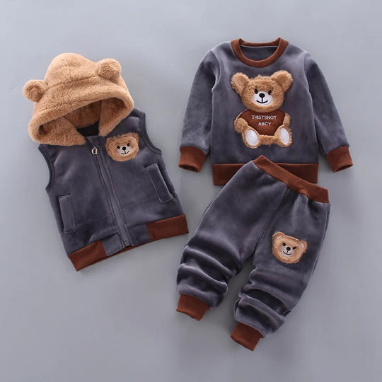 Winter Baby Boys Clothing Sets 2024 Cartoon Toddler Boys Girls Warm Hooded Coats Pants Suit Kids Thick Tracksuit Clothes Set