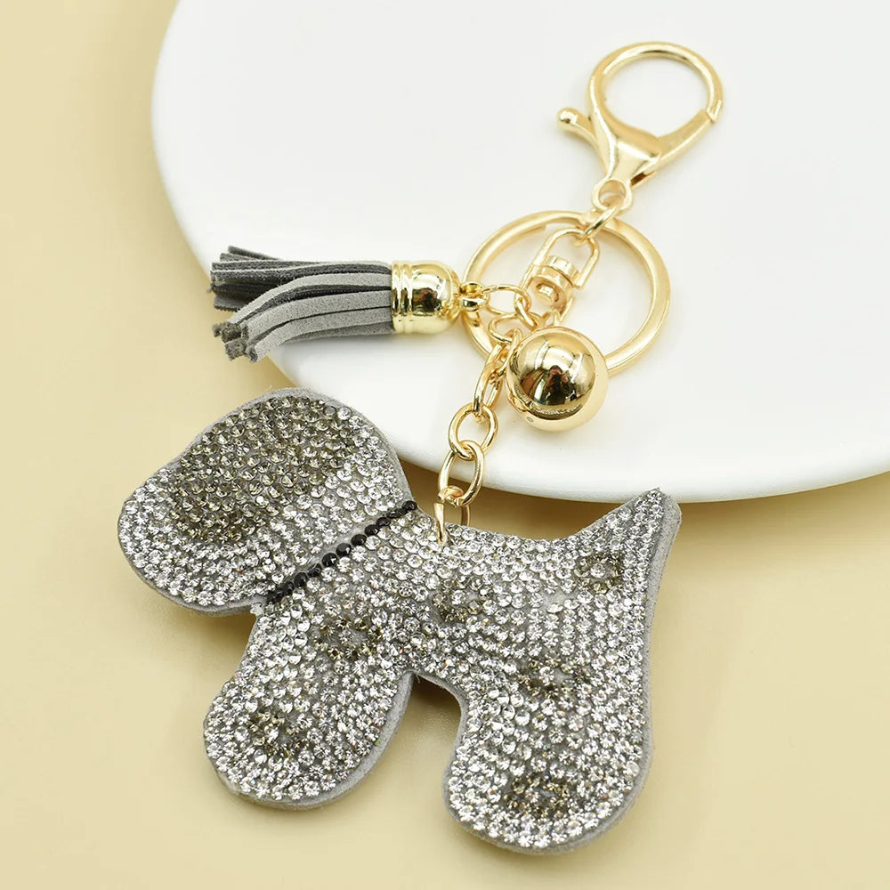 YLWHJJ Brand new Cute Rhinestone Cat Keychain For Women Bag Pendant Tassel kitten Dogs fish Key chain Fashion Jewelry key ring