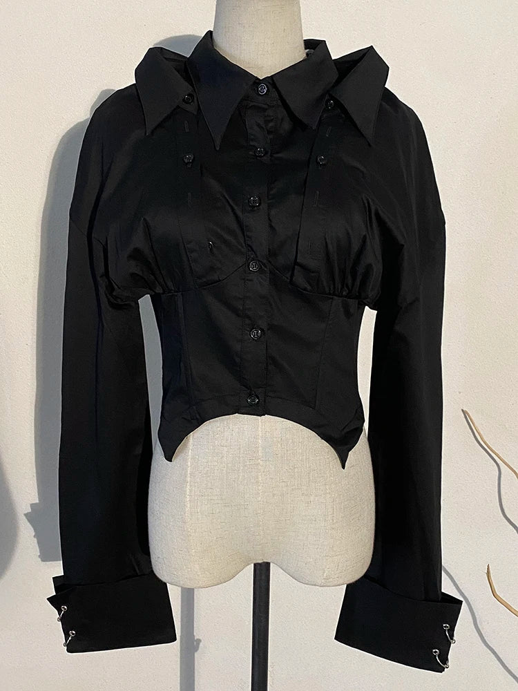 [EAM] Women Black Ways Wear Irregular Blouse New Lapel Long Sleeve Loose Fit Shirt Fashion Tide Spring Summer 2024 1DD969601