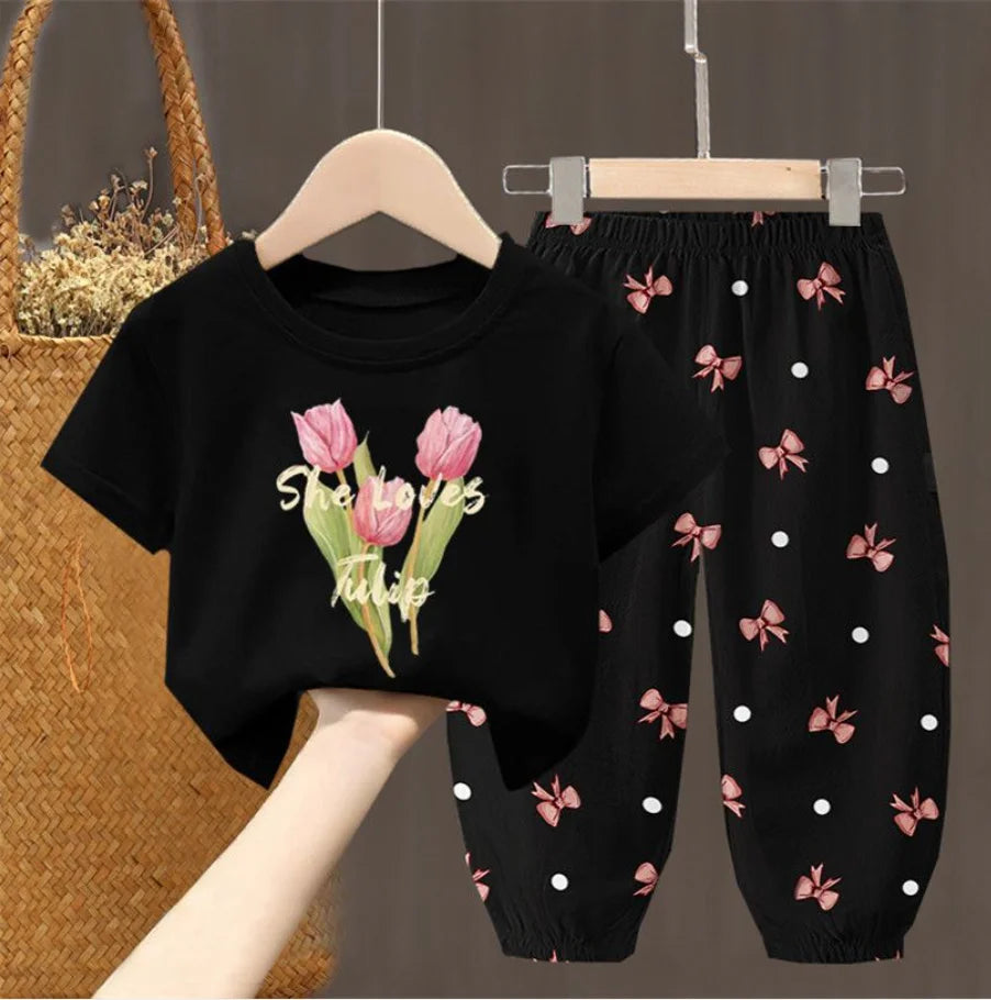 Summer Sets Children's Clothing Girls Kids Toddler Clothes Cute Fashion T-shirt Top Pants 2PCS Baby Girl Clothes