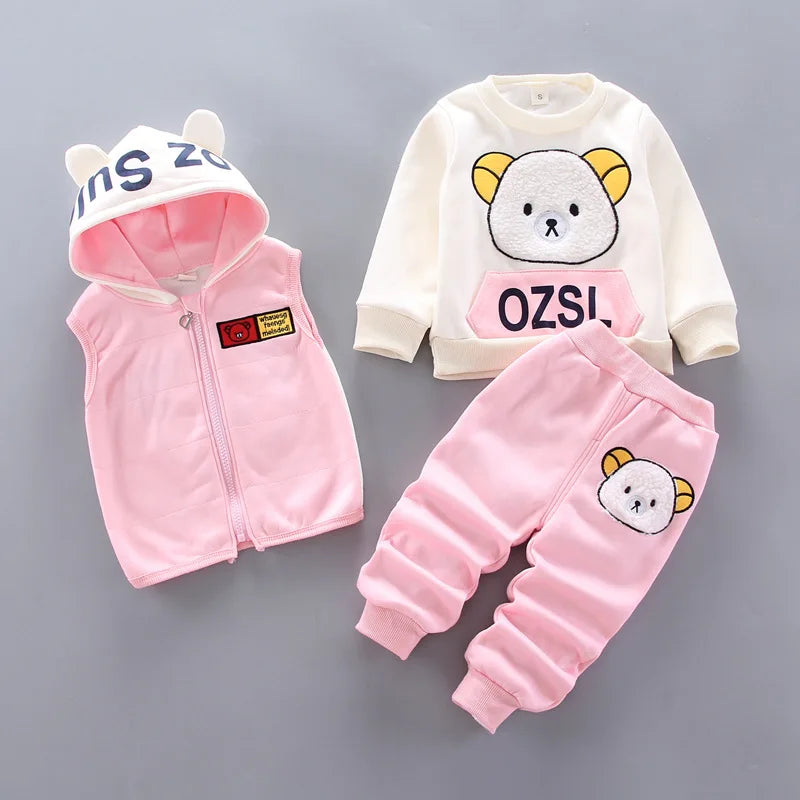 Winter Baby Boys Clothing Sets 2024 Cartoon Toddler Boys Girls Warm Hooded Coats Pants Suit Kids Thick Tracksuit Clothes Set