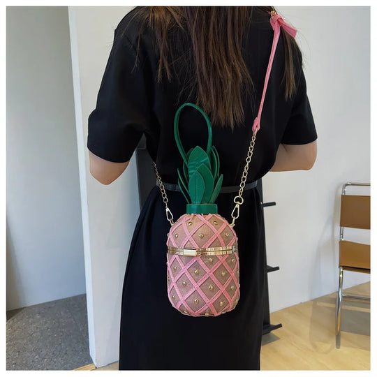 Women Bag 2023 Fashion Cute Pineapple Design Shoulder Bag Originality Design Ladys Crossbody Bag Metal Chain Handbag