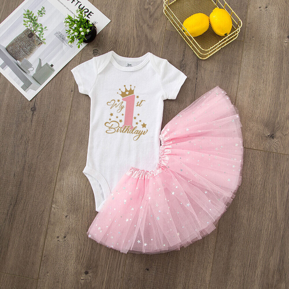 It's My 1st Birthday Baby Girl Birthday Party Dress Pink Tutu Cake Dresses + Romper Set Outfits Girls Summer Clothes Jumpsuit