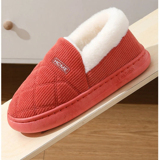 New 2023 Corduroy Cotton Shoes for Women Home Warm Anti-slip Couple Winter Cotton Plush Slippers Platform Shoes Men