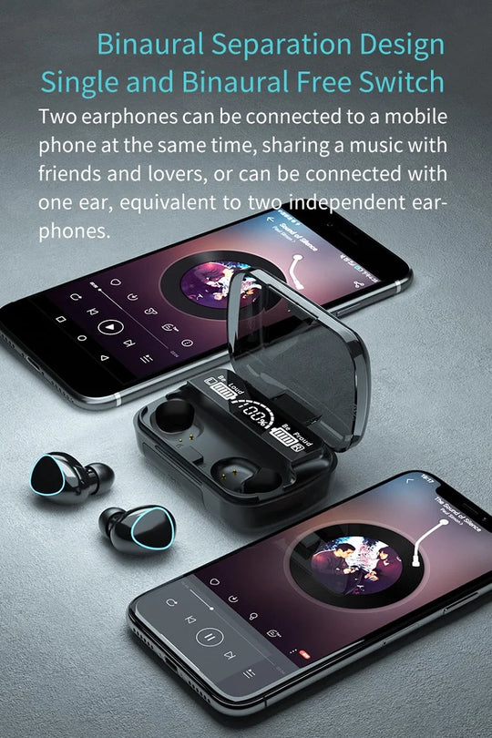 HIGH Quality Gaming Travel Portable Mini Digital Display Earbuds Power Bank With Charging Box In-ear Wireless Headphones