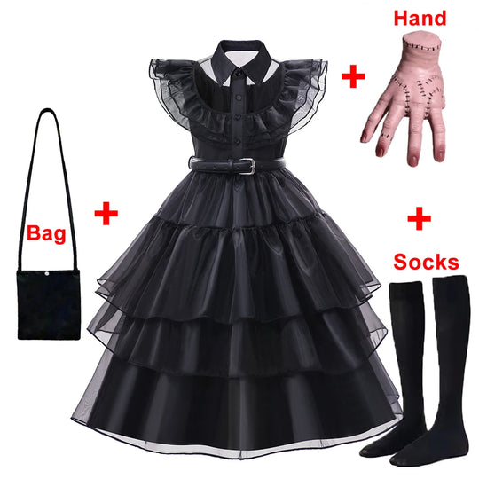 Halloween Black Costume for 3-12T Girl Carnival Events Cosplay Dress Fashion Gothic Vestido Kids Evening Party Clothes