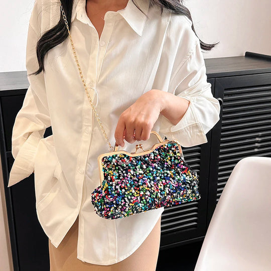 LEFTSIDE Sequin Crossbody Bags for Women 2023 Luxury Designer Fashion Party Handbags Trend Chain Cluth