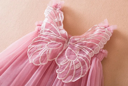 Baby Dresses for 1-5 Yrs Suspender Kids Mesh Summer Dress with Butterfly Wings Little Girls Birthday Cute Princess Dress