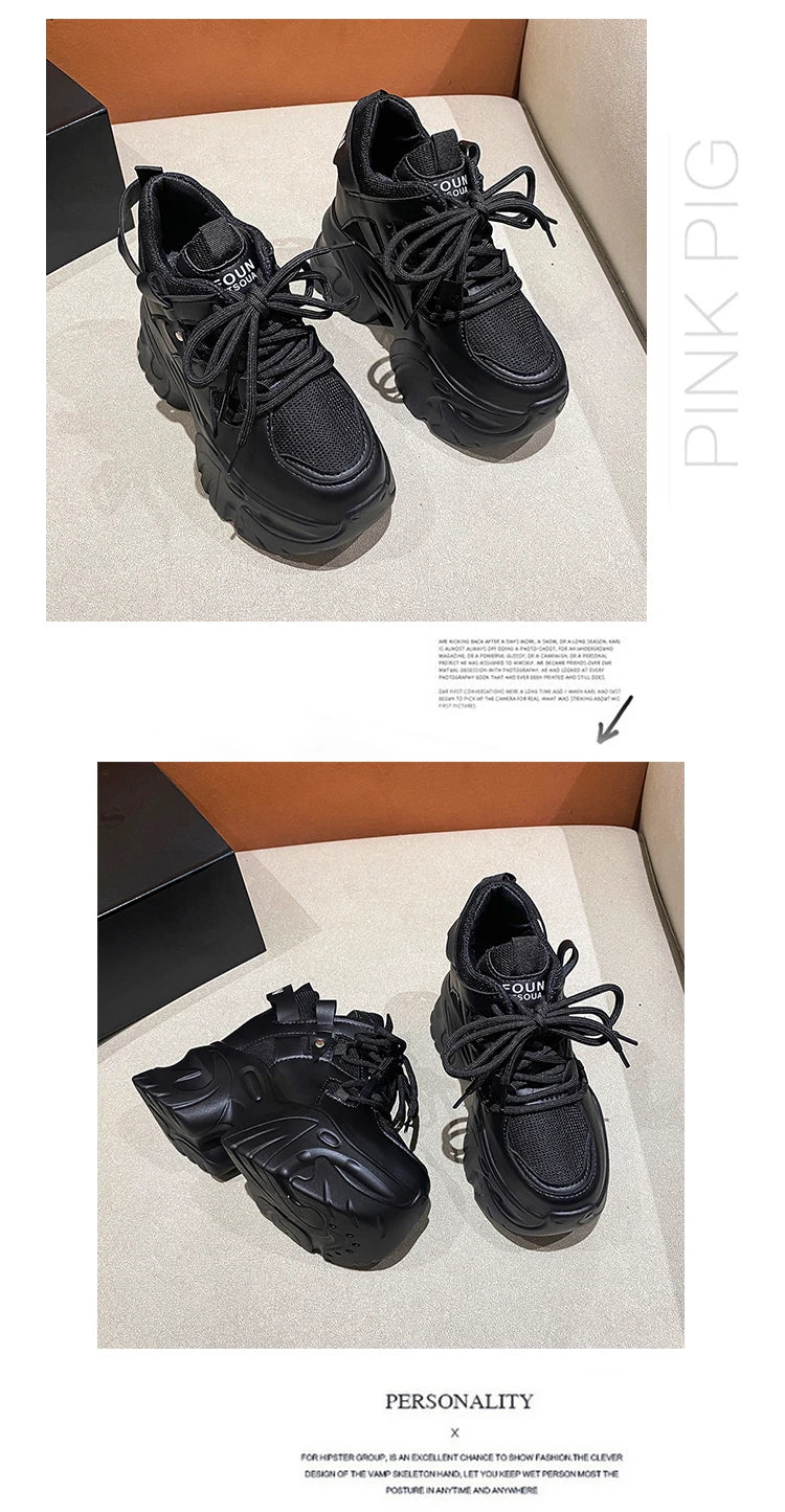 10.5CM Women Platform Sneakers Lace-up Autumn Sports Dad Shoes High Top Chunky Casual Shoes Woman Thick Bottom Mesh White Shoes