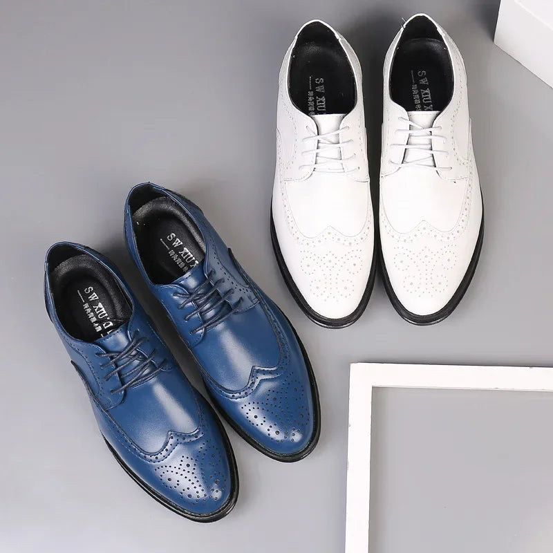 Handcrafted Mens Oxford Shoes PU Leather Brogue Dress Shoes Classic Business Formal Wedding Shoes Man Non-slip Spring Autumn new