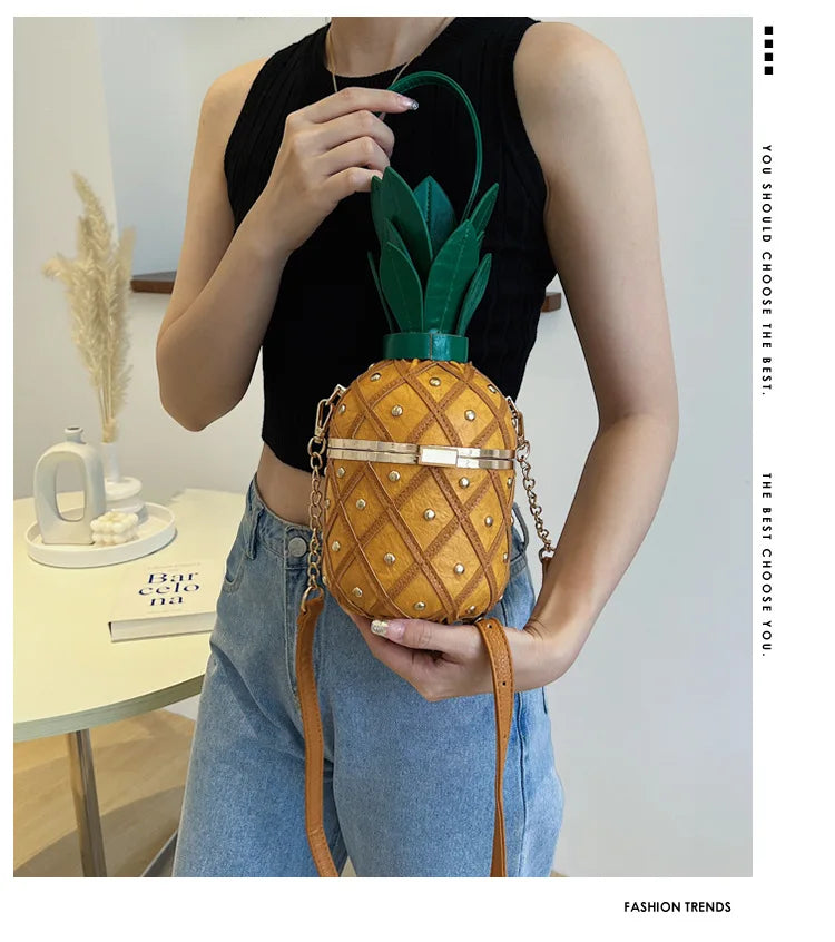 Women Bag 2023 Fashion Cute Pineapple Design Shoulder Bag Originality Design Ladys Crossbody Bag Metal Chain Handbag