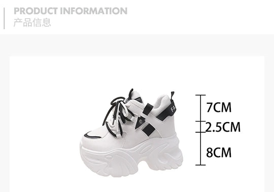 10.5CM Women Platform Sneakers Lace-up Autumn Sports Dad Shoes High Top Chunky Casual Shoes Woman Thick Bottom Mesh White Shoes