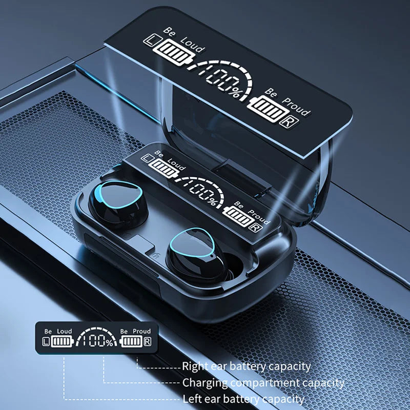 HIGH Quality Gaming Travel Portable Mini Digital Display Earbuds Power Bank With Charging Box In-ear Wireless Headphones