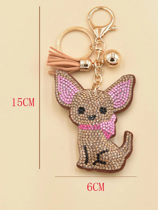 YLWHJJ Brand new Cute Rhinestone Cat Keychain For Women Bag Pendant Tassel kitten Dogs fish Key chain Fashion Jewelry key ring