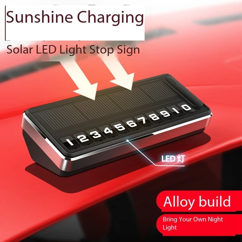 Solar Car Phone Number Plate Led Lighting Temporary Parking Card Hidden Plates Car Park Stop Multiple Number Parking Gadgets